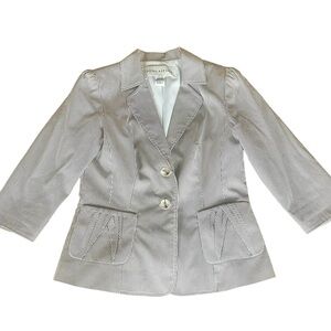 Doncaster Peplum Blazer Womens Size 2 White Brown Stripes Elevated Professional